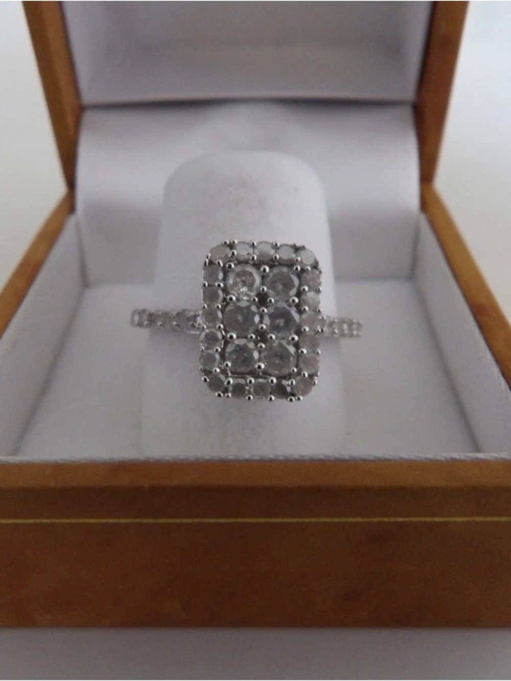 White Diamond Cluster Rectangle Ring - Women Jewelry